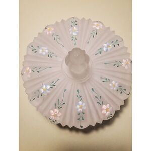 Frosted Glass Candy Dish Trinket Box Hand Painted Floral Lid